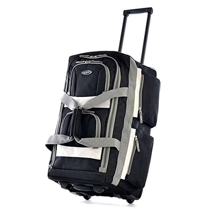 Olympia U.S.A. 29 inch Jumbo Size 8 Pockets Wheeled Rolling Duffel Bag Water Resistant Luggage Lightweight Travel Suitcase with Retractable Handle - color: Black, size: 29 inch