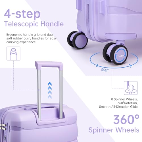 22 Inch Carry On Luggage, 3-piece Luggage Set Carry-on Suitcase - color: Lavender-3pcs, style: 3 Piece Set (Backpack)