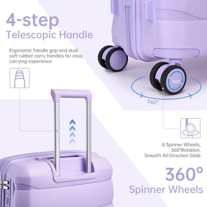 22 Inch Carry On Luggage, 3-piece Luggage Set Carry-on Suitcase - color: Lavender-3pcs, style: 3 Piece Set (Backpack)