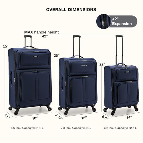 U.S. Traveler Anzio Softside Expandable Luggage with Spinner Wheels, Navy, 2-Piece Set (22/30) - color: Navy, size: 2-Piece Set (22/30)