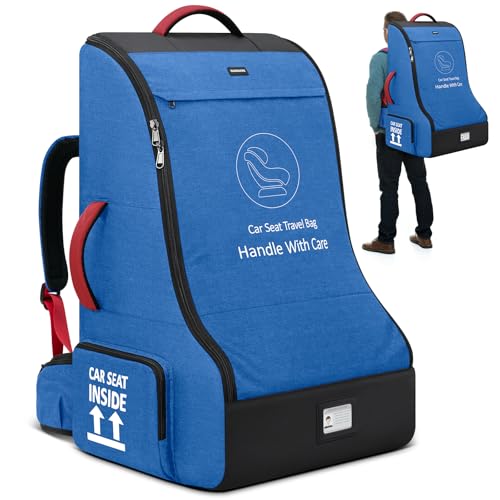 RAINSMORE Padded Car Seat Travel Bag for Airplane Car Seat Backpack, Blue - color: Blue&Black