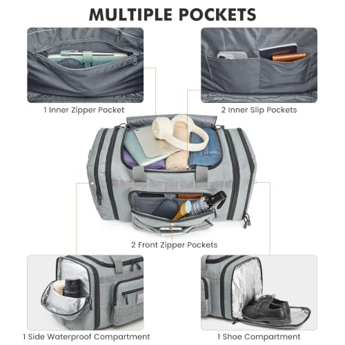 S-ZONE Expandable Travel Duffle Bag, 50L to 60L Tactical Gym Duffel for Men - color: Grey