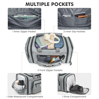 S-ZONE Expandable Travel Duffle Bag, 50L to 60L Tactical Gym Duffel for Men - color: Grey