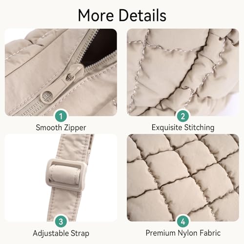 Puffer Crossbody Hobo Bag for Women Nylon Quilted Purse Lightweight Shoulder Handbag with Adjustable Strap - color: 01-gray Brown