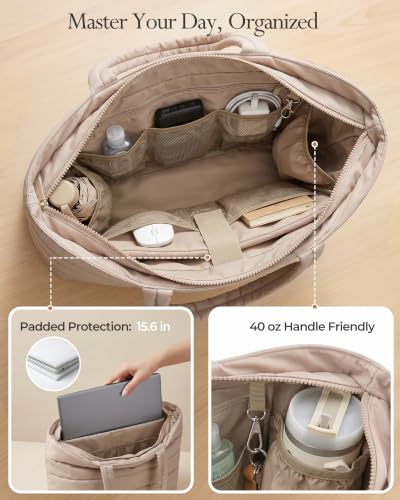 Aosbos Puffer Tote Bag for Women, 3-Piece Laptop Bag for Work,Travel,Gym - color: Grayish Brown