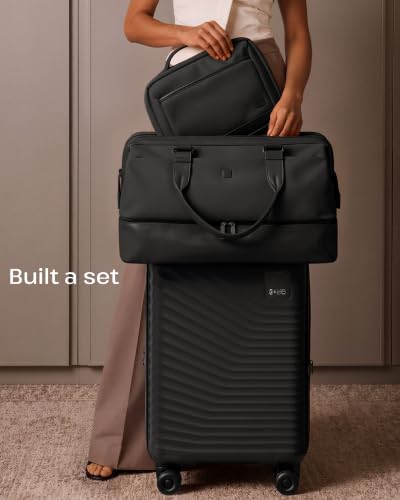 Coolife 3 Piece: Carry-On Suitcase, Duffel, Hanging Organizer - color: Black, size: 3-Piece Set (20''/Duffel/Toiletry Bag)