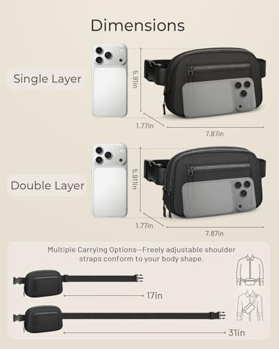 Fanny Packs for Women Crossbody Belt Bags, Waist Pack with Adjustable Strap - color: Black, size: Single Layer