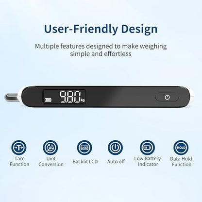 Ultrean Luggage Scale with Power Display, 110lb Digital Suitcase Weight Scale for Travel, Portable Handheld Baggage Scale with Ergonomic Curved Handle, Battery Included