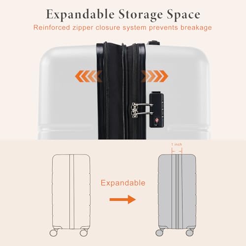 Sweetcrispy 3 Piece Luggage Set, Expandable Suitcase with Spinner Wheels - color: Cream White, size: 3 Pieces Set
