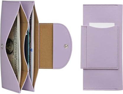 carrotez All-in-One Long Bifold 2-Tier PU Leather Wallet for Women Lavender - color: Lavender