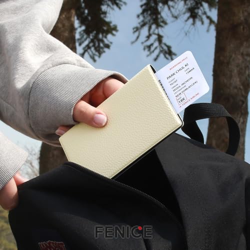 Fenice Classic Passport Cover Holder Wallet Case for Travel Essential RFID Blocking Vegan Leather Waterproof (YELLOW) - color: YELLOW