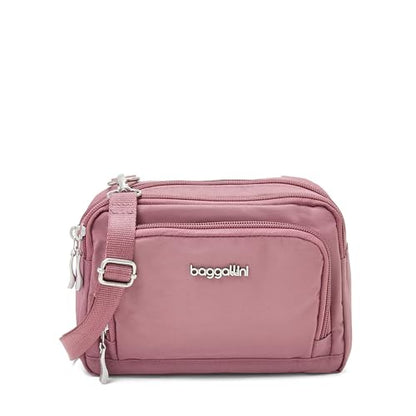 Baggallini Triple Zip with Front Wallet/Trifecta RFID Wallet Crossbody - color: Dusty Mauve