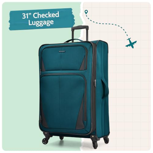 U.S. Traveler Aviron Bay Expandable Softside Luggage with Spinner Wheels, Teal, Large 31-Inch - color: Teal, size: Large 31-Inch