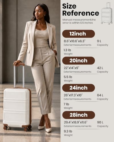 Kono 24 Inch Luggage Suitcase with Spinner Wheels TSA Lock - color: Cream White, size: 24-inch Medium-checked