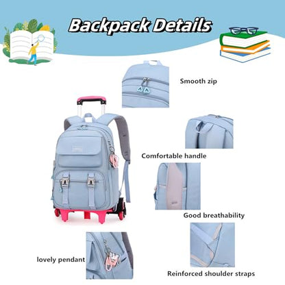 ZHANAO Rolling Backpack Luggage BookBag with Wheels Trolley Bag Wheeled Travel Backpack for Girls & Boys Trolley Bag - color: Black, size: 6-wheel