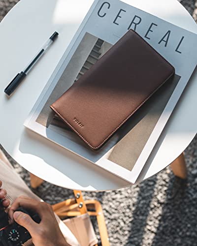 VULKIT Passport Wallet for Travel RFID Blocking Premium Leather - color: Espresso