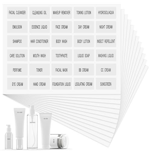 360 Pcs Waterproof Labels for Bottles, Travel & Toiletry Bottles - Refillable, Clear Bathroom Labels for Organizing Shampoo, Conditioner, Lotion & Cream