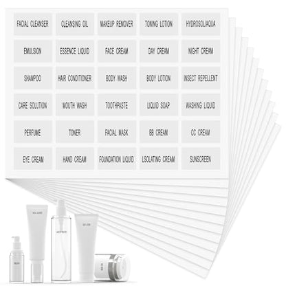360 Pcs Waterproof Labels for Bottles, Travel & Toiletry Bottles - Refillable, Clear Bathroom Labels for Organizing Shampoo, Conditioner, Lotion & Cream