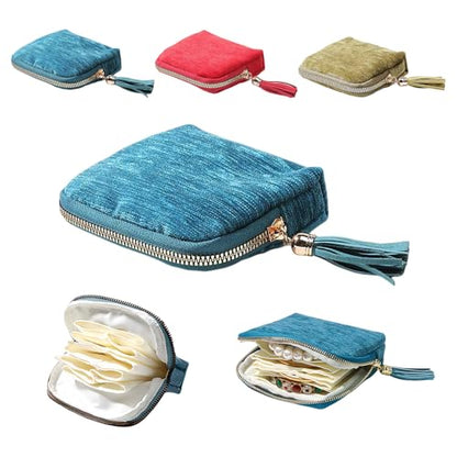 Sobotoo Travel Jewelry Organizer Case, 5‑Layer Velvet Storage Pouch - color: Blue