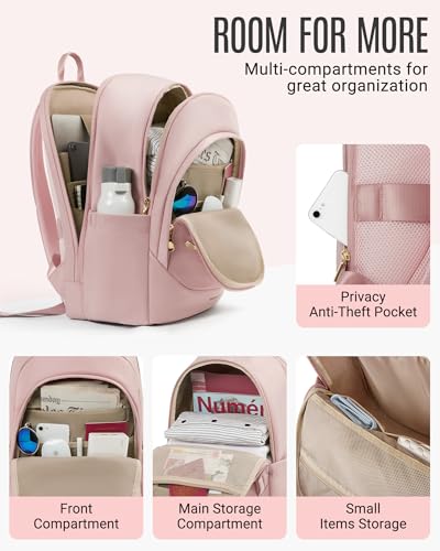 LIGHT FLIGHT Travel Backpack for Women, 15.6 inch Laptop Daypack - color: Pink, size: 15.6 Inch without Wheels