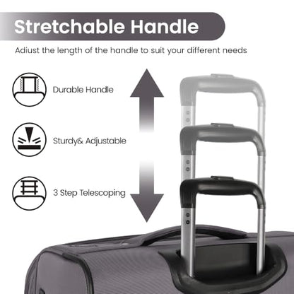 3-Piece Softside Expandable Luggage Set w/Front Open Pocket - color: Grey, size: 3-Piece Set (22"/28"/32'')