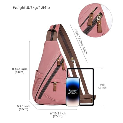 KL928 Canvas Sling Bag - Small Crossbody Backpack Shoulder Casual Daypack Rucksack for Men Women(Large Version, Rust Red) - color: Canvas-rust Red