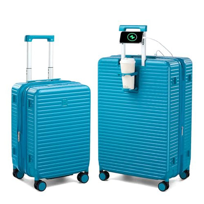 HanTrip 20"/28" Expandable Hard Case Luggage Sets 2 Piece, Caribbean Blue - color: Caribbean Blue, size: Expandable 2-Piece Set(20/28)