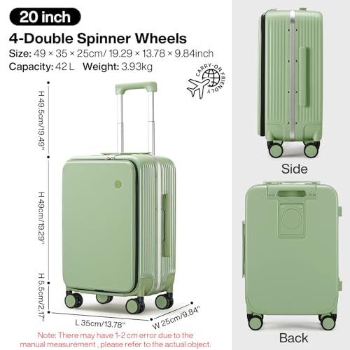 mixi Carry On Luggage with Cup Phone Holder and Charger Hard Shell Suitcases with Spinner Wheels, 20 Inch Avocado Green - color: Avocado green, size: 20-inch