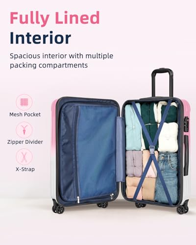 Luggage Sets 2 Piece, Hard Shell Expandable Carry on Suitcase with Spinner Wheels and TSA Lock, Lightweight Travel Luggage Set - color: Pink, size: 2-piece Set (20/24)