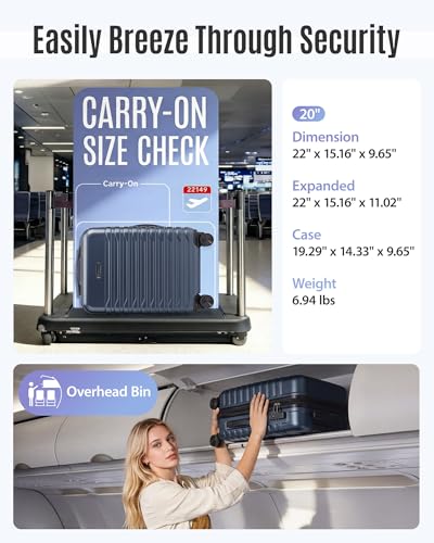 LIGHT FLIGHT Expandable 20" Carry On Luggage 22x14x9, TSA Lock, Dark Blue - color: Dark Blue