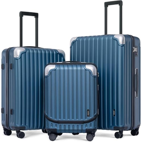 LEVEL8 Luggage Sets 3 Piece, Hardshell Suitcase with Wheels, 20/24/28 Inch - color: Blue, size: 3-Piece Set (20/24/28)