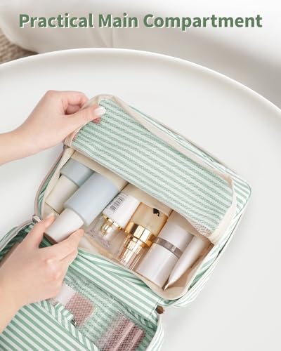 Narwey Hanging Travel Toiletry Bag for Women, Travel Makeup Organizer Bag - color: ZB-Mint Green Stripe