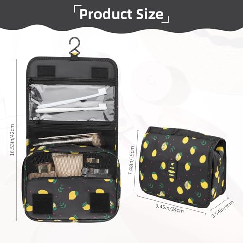 Hanging Toiletry Bag Travel Waterproof Makeup Organizer for Women Men - color: Black Lemon