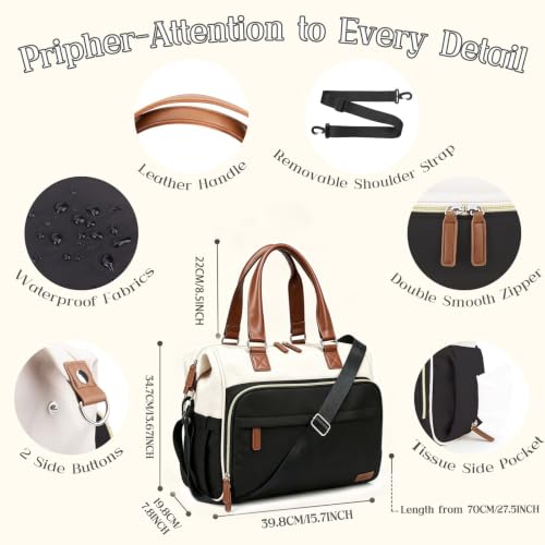 Diaper Bag Backpack Mommy Bag Large Capacity Diaper Backpack Travel Essential Baby Diaper Bag for Mom and Dad, Black (Black & Creamy-White) - color: Black & Creamy-white