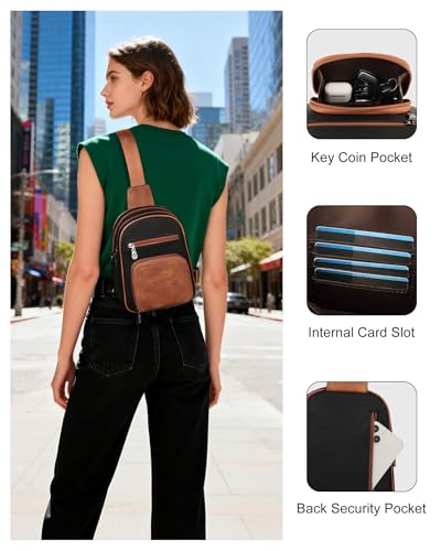 FADEON Sling Bags for Women Crossbody Bag, Designer PU Leather Sling Purse - color: Retro Black With Brown, size: Small