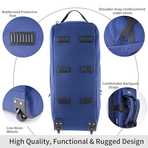 80L Travel Rolling Duffel Bag with wheels, Military Tactical Wheeled Foldable for Deployment Travel Camping Sports - color: Blue