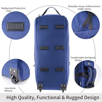 80L Travel Rolling Duffel Bag with wheels, Military Tactical Wheeled Foldable for Deployment Travel Camping Sports - color: Blue