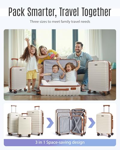 LIGHT FLIGHT Luggage Sets 3 Pcs Suitcase with Wheels,20"/24"/28", White | Durable Suitcase Set with Spinner Wheels,3 Piece Hard Shell Lightweight Luggage with TSA Lock, Large Checked Travel Suitcases - color: White, size: 3-Piece Set-20 Inch/24 Inch/28 In