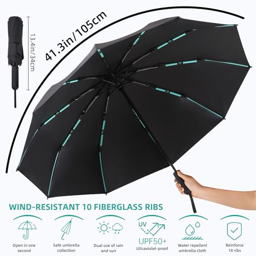 Folding Umbrella Anti-UV Compact Durable Folding Umbrella Auto Open Close Windproof Travel Umbrella Premium Grip Fits Backpack - color: Black