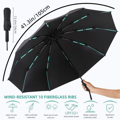 Folding Umbrella Anti-UV Compact Durable Folding Umbrella Auto Open Close Windproof Travel Umbrella Premium Grip Fits Backpack - color: Black
