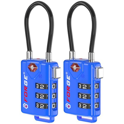 Forge TSA Approved Luggage Locks, Open Alert Cable Lock, Blue, 2 Pack - color: Blue 2 Pack