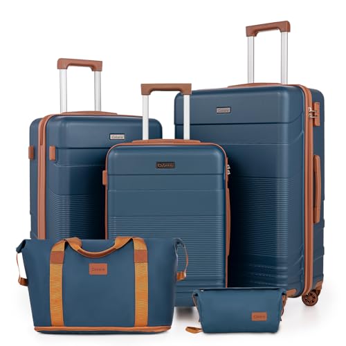 Cobens Luggage Sets 5 Piece with Spinner Wheels, 20/24/28inch - color: Navy
