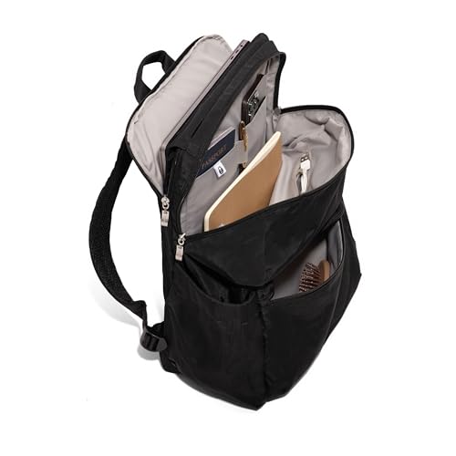 Baggallini Flap Laptop Backpack - 15"x11" Lightweight Work Travel Bag w/Luggage Sleeve & RFID - color: Black