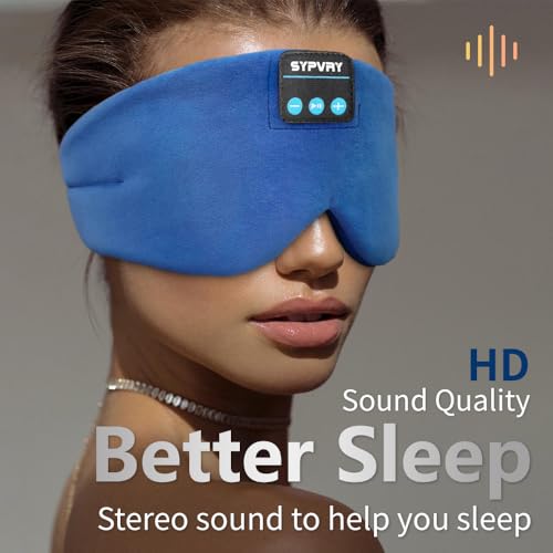 Sleep Mask Bluetooth 5.4 Headphones Soft Wireless Headband Eye Mask Blackout with Microphone (Blue) - color: Blue