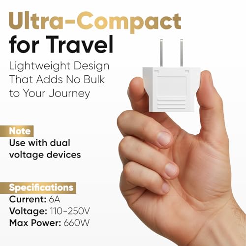 Unidapt European to US Plug Adapter, 220V to 110V Pin Converter, 2-Pack - color: White 2-Pack