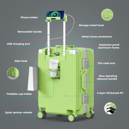 20 Inch Zipperless Carry on Luggage, Airline Approved Hardside Suitcase - color: Green, size: 20 Inch