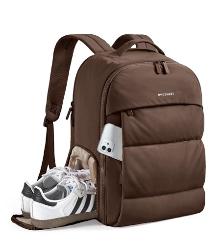 BAGSMART Travel Backpack for Women, Gym Backpack with Shoe Compartment - color: Chocolate