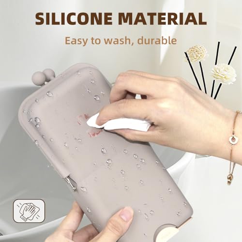 silicone makeup brush holder,waterproof soft and sleek portable travel cosmetic bag,standing makeup bag,grey - color: grey