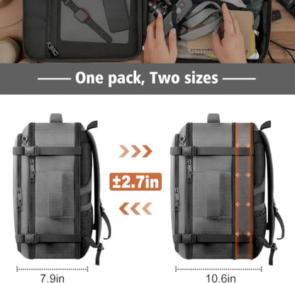 Comfort Travel Backpack,Expandable Carry on Backpack with LifetimeWarranty - color: Grey, size: 17.3inch - 19.2"x13.4"x7.9"(+2.7")