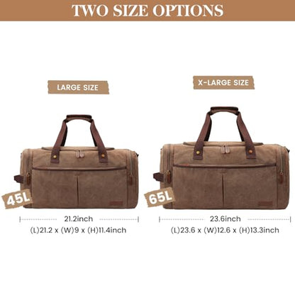 S-ZONE Canvas Travel Duffel Bag Weekend Overnight Bag for Men and Women - color: Coffee, size: X-Large